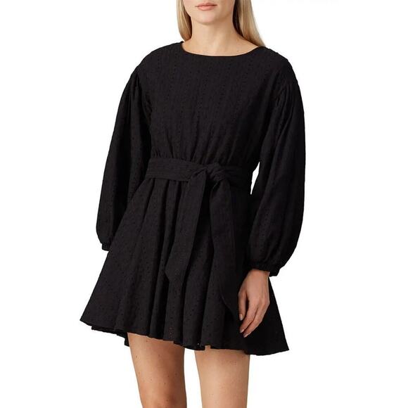 The Andamane Doina Dress Long Sleeve Cotton Eyelet Mini A-Line Black Size Medium - Picture 1 of 10